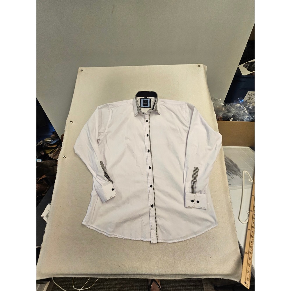 Jasman London Style Mens White Button Down Shirt Striped Accents Size 44/45